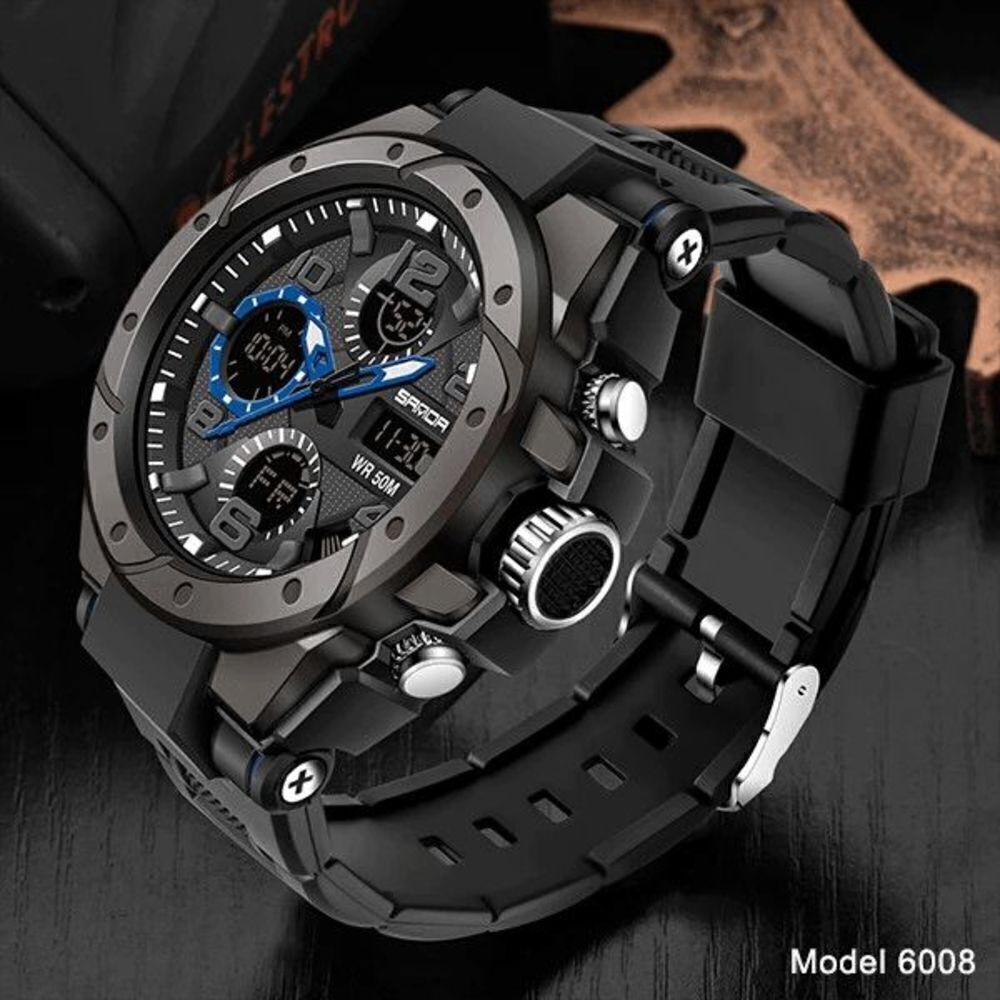 BLACK BLUE STAINLESS STEEL MILITARY SPORT WATERPROOF QUARTZ WRISTWATCH